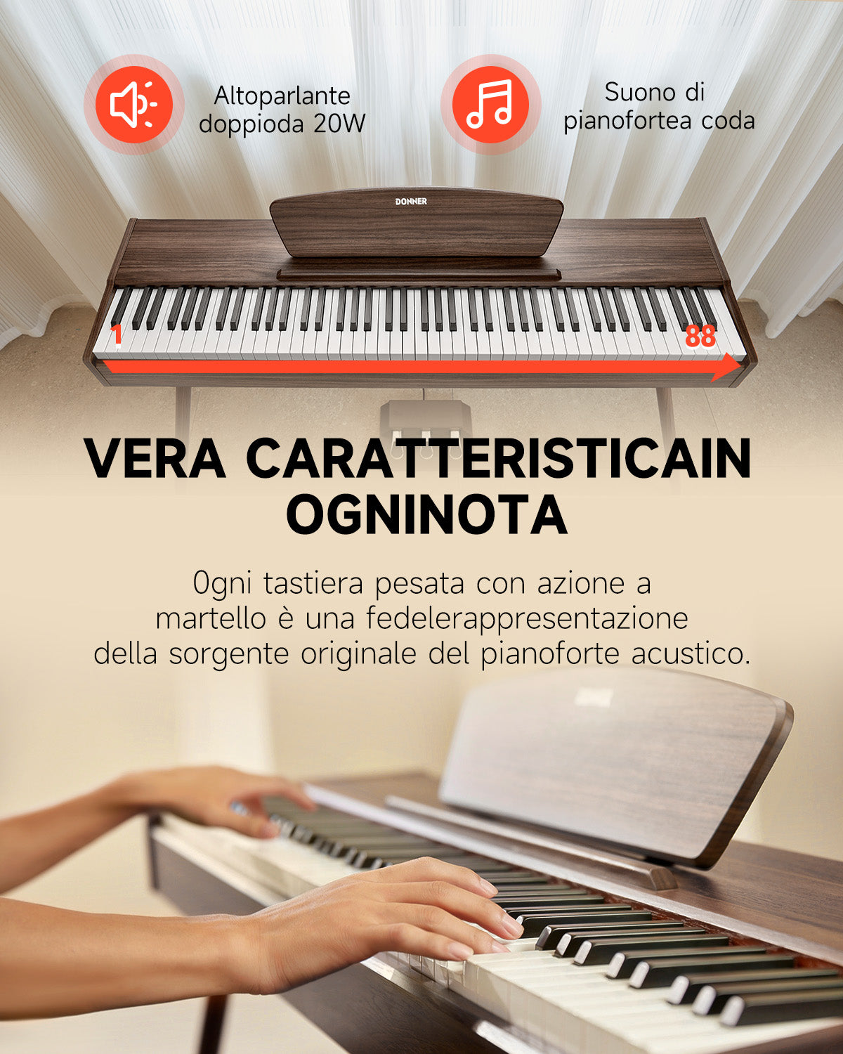 Donner DDP-80 tastiera fully weighted in legno-Noce##