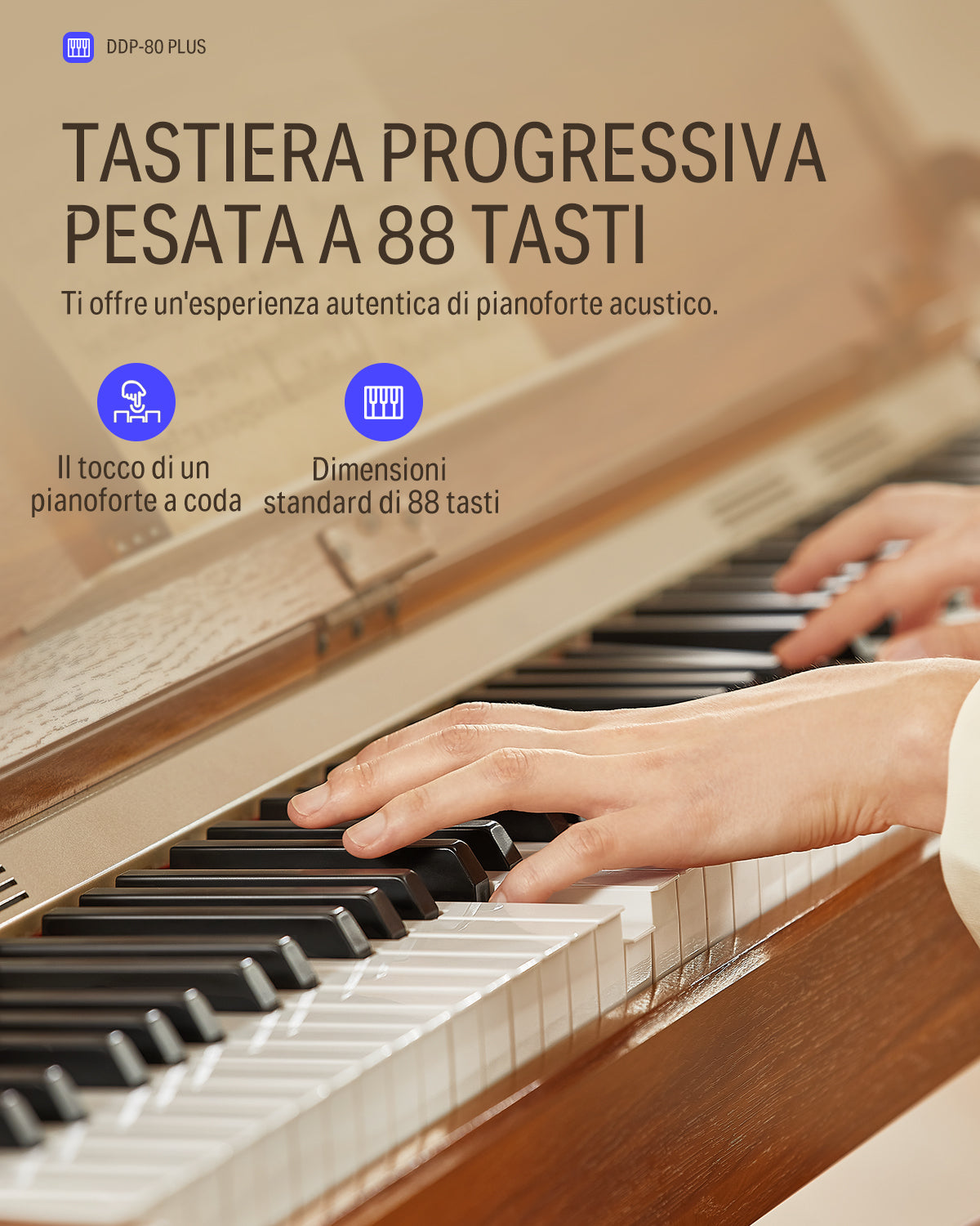 Donner DDP-80 PLUS Pianoforte digitale con coperchio semiaperto