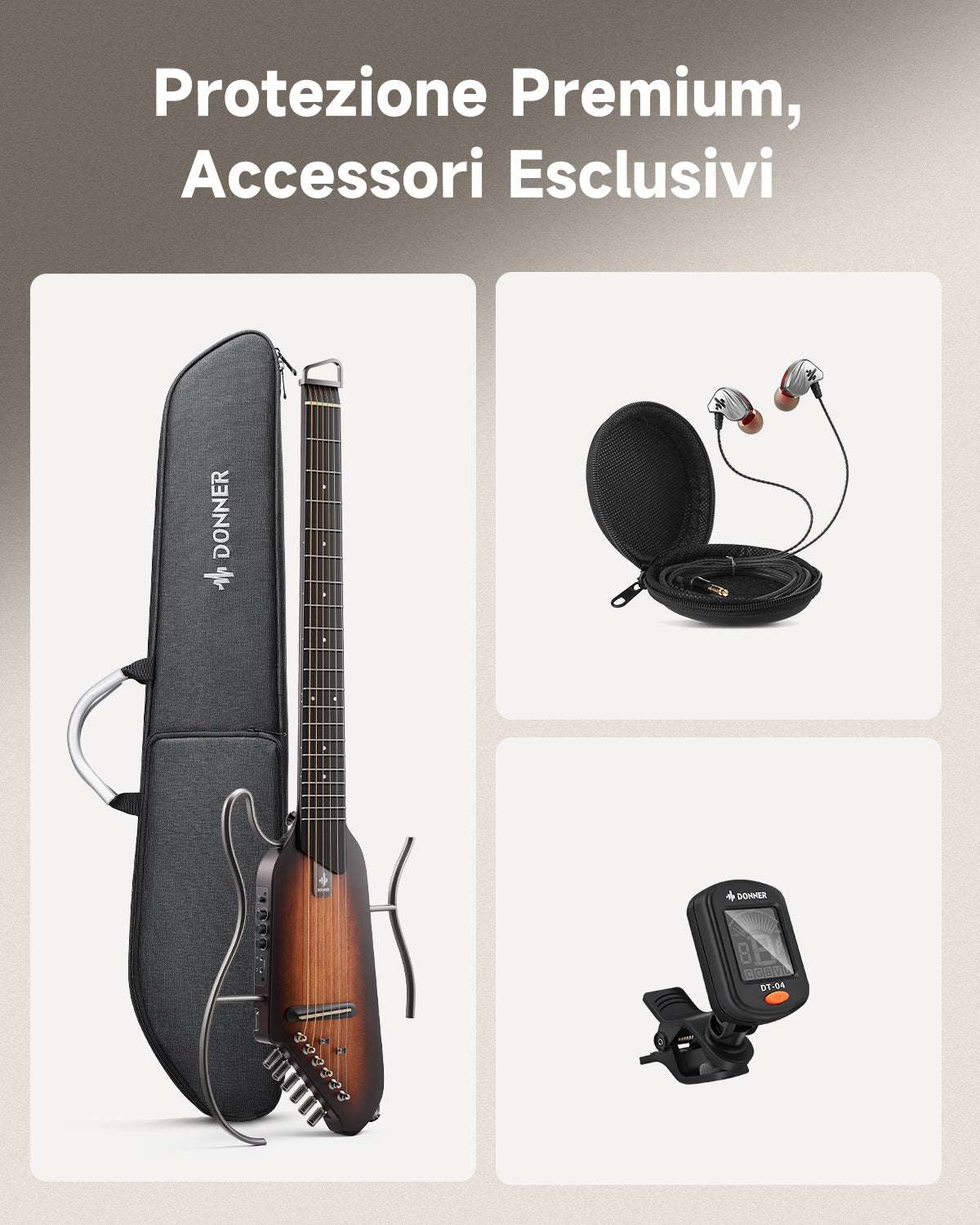 Donner HUSH™ I Chitarra da viaggio ultraleggera e portatile-Sunburst##