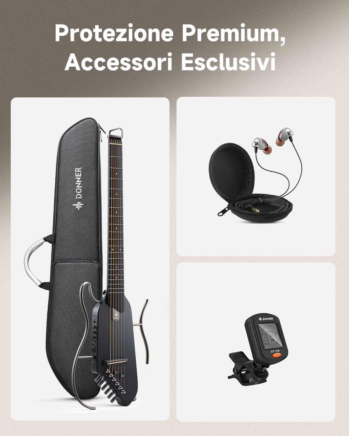 Donner HUSH™ I Chitarra da viaggio ultraleggera e portatile-Nero##