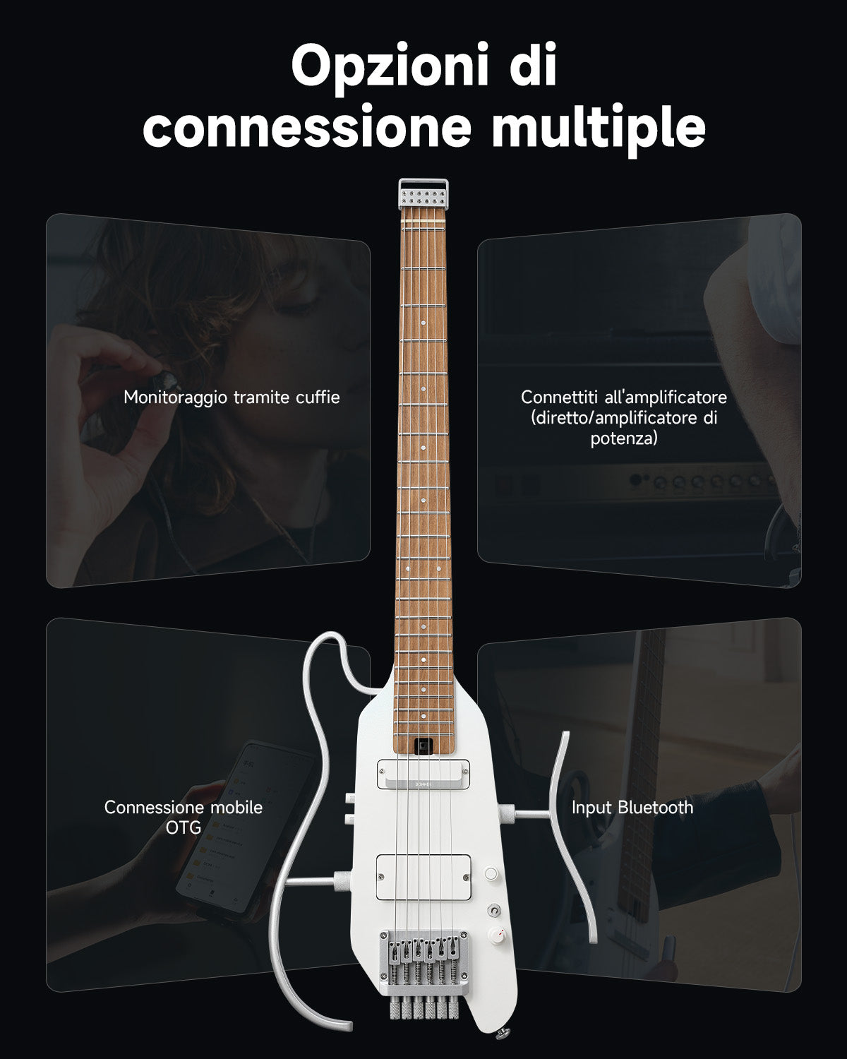 Donner HUSH™ X PRO Chitarra da viaggio versatile-Bianco##