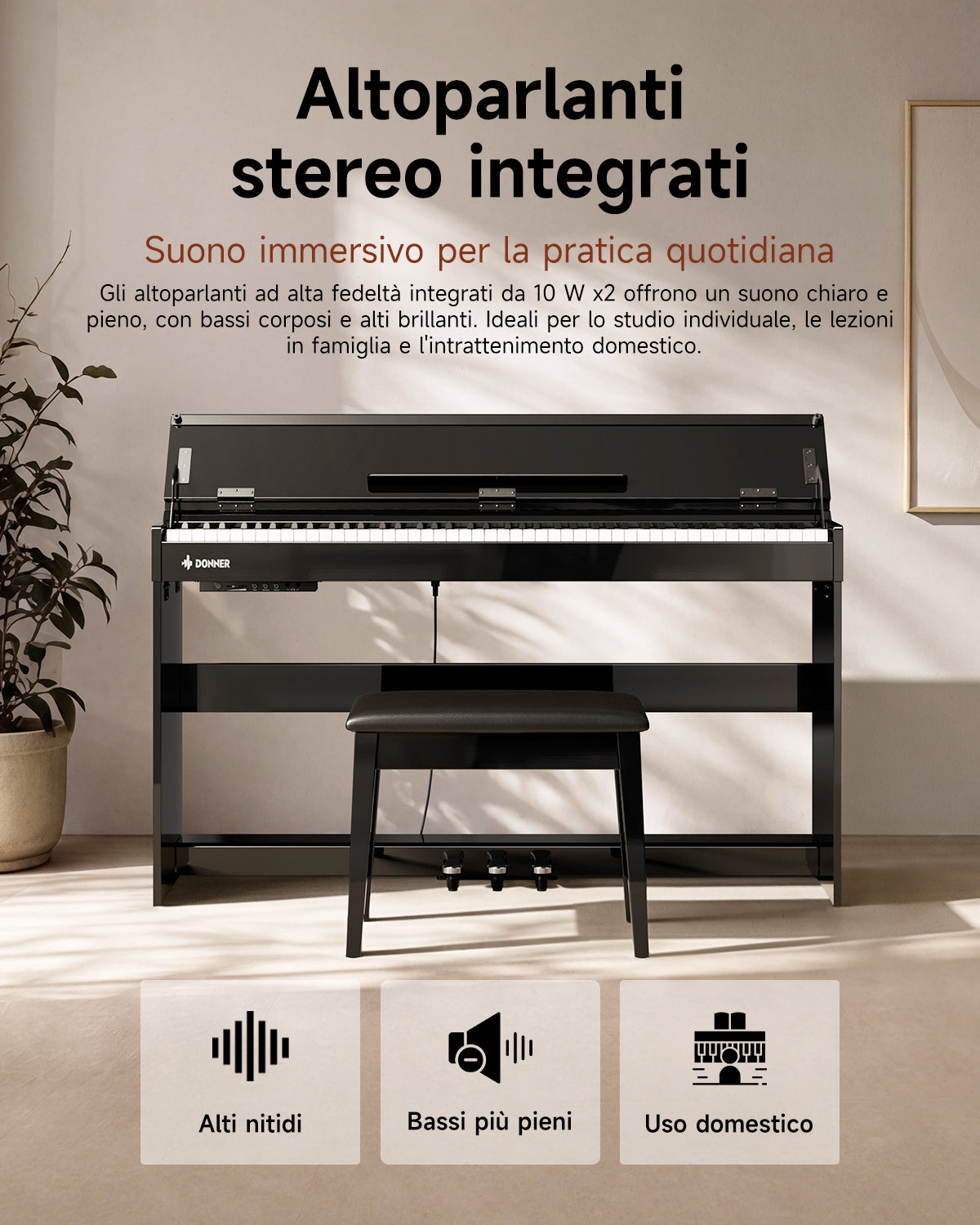 Donner DDP-75 Glossy Flip-Top Pianoforte Digitale Verticale