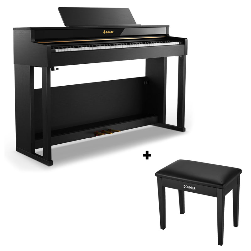 Donner DDP-400 pianoforte digitale ad 88 tasti pesati ad azione progressiva a martelli con supporto per mobili e 3 pedali per professionisti