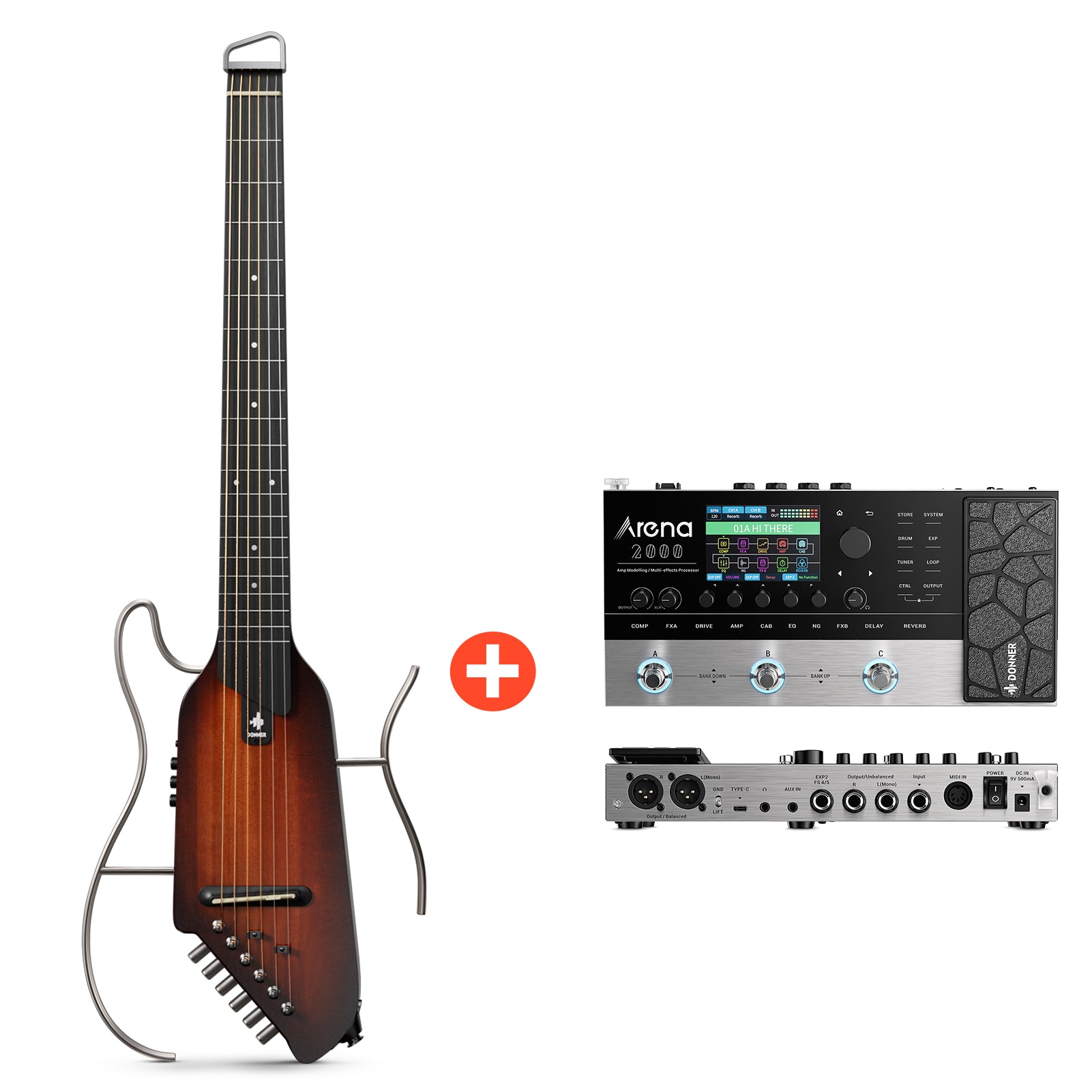 Donner HUSH-I Chitarra-Chitarra + Sunburst##