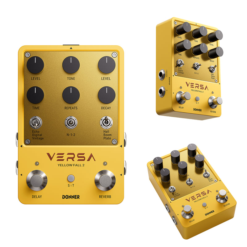 Donner Versa - Yellow Fall II 3x3 Reverb-Delay Combo Pedale per chitarra con Tap Tempo