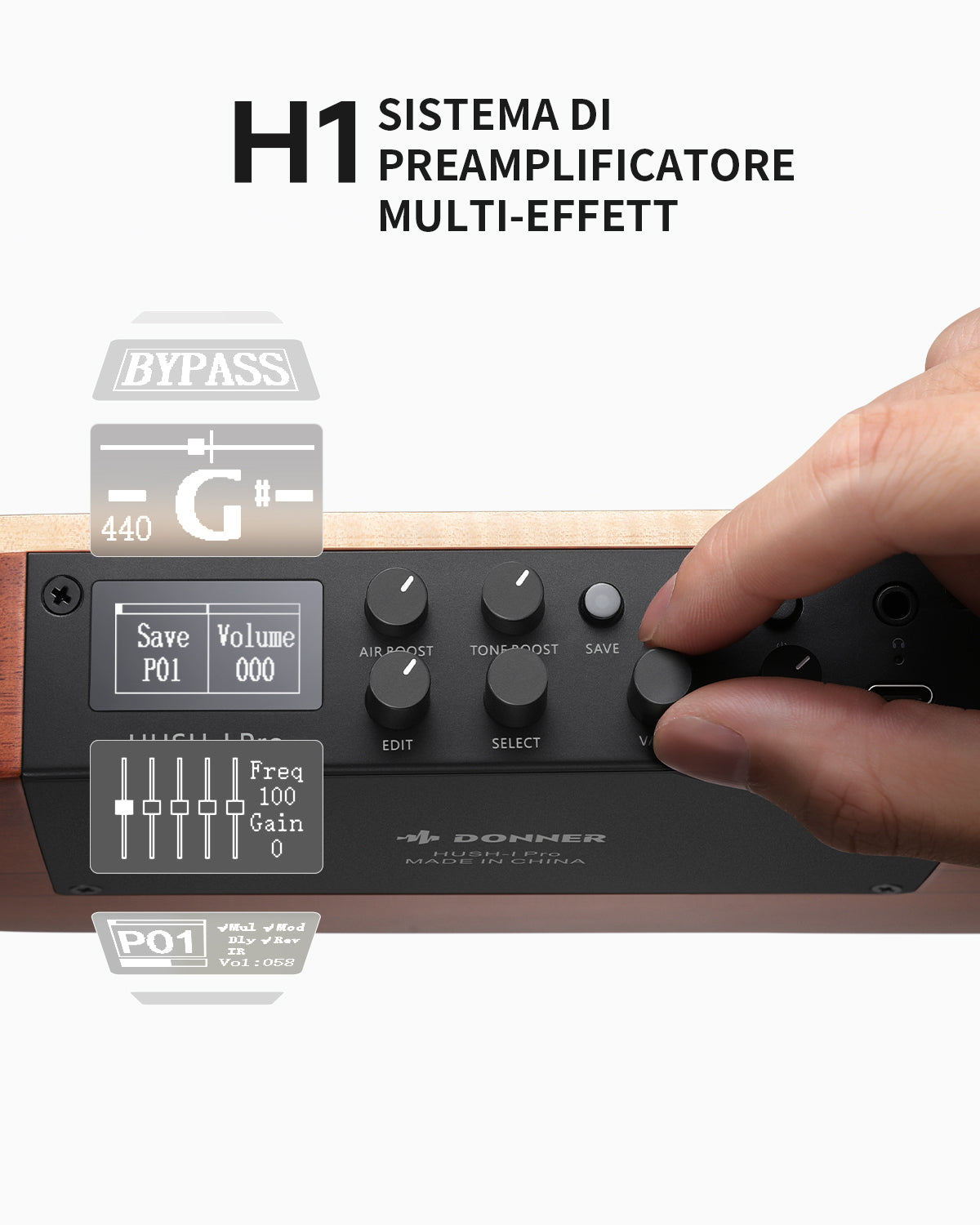Donner HUSH-I Pro Chitarra Modalità di suono multiple Chitarra da viaggio-Naturale##
