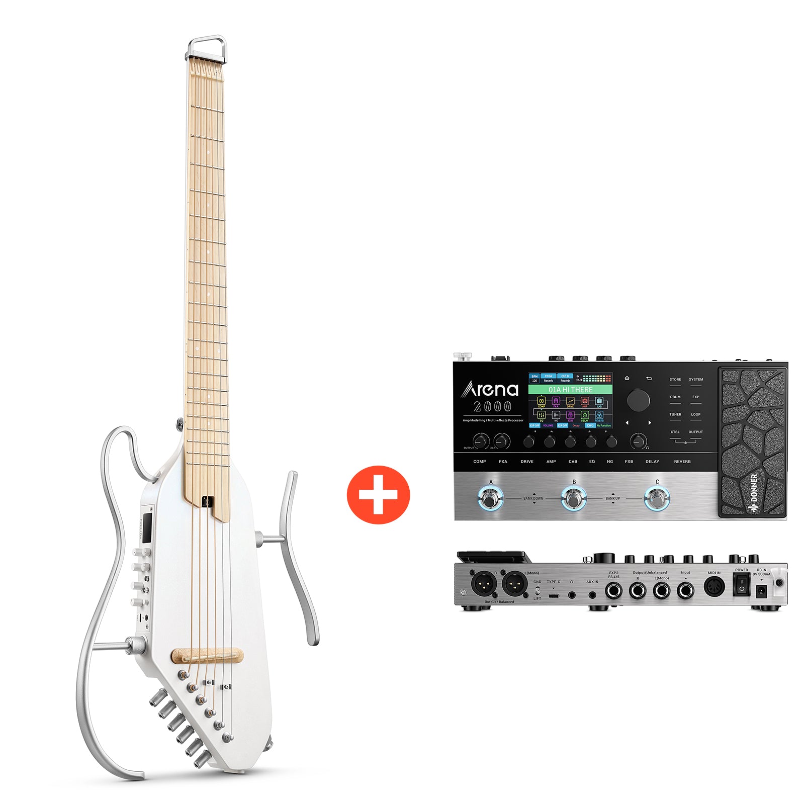 Donner HUSH-I Pro Chitarra Modalità di suono multiple Chitarra da viaggio-Bianco##