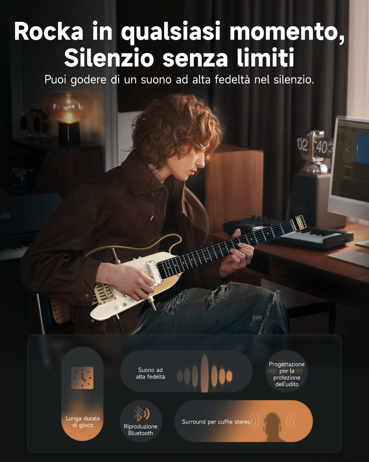 Donner HUSH™ X PRO Chitarra da viaggio versatile-White-Luxe##