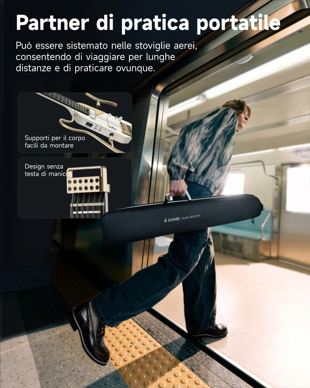 Donner HUSH™ X PRO Chitarra da viaggio versatile-White-Luxe##