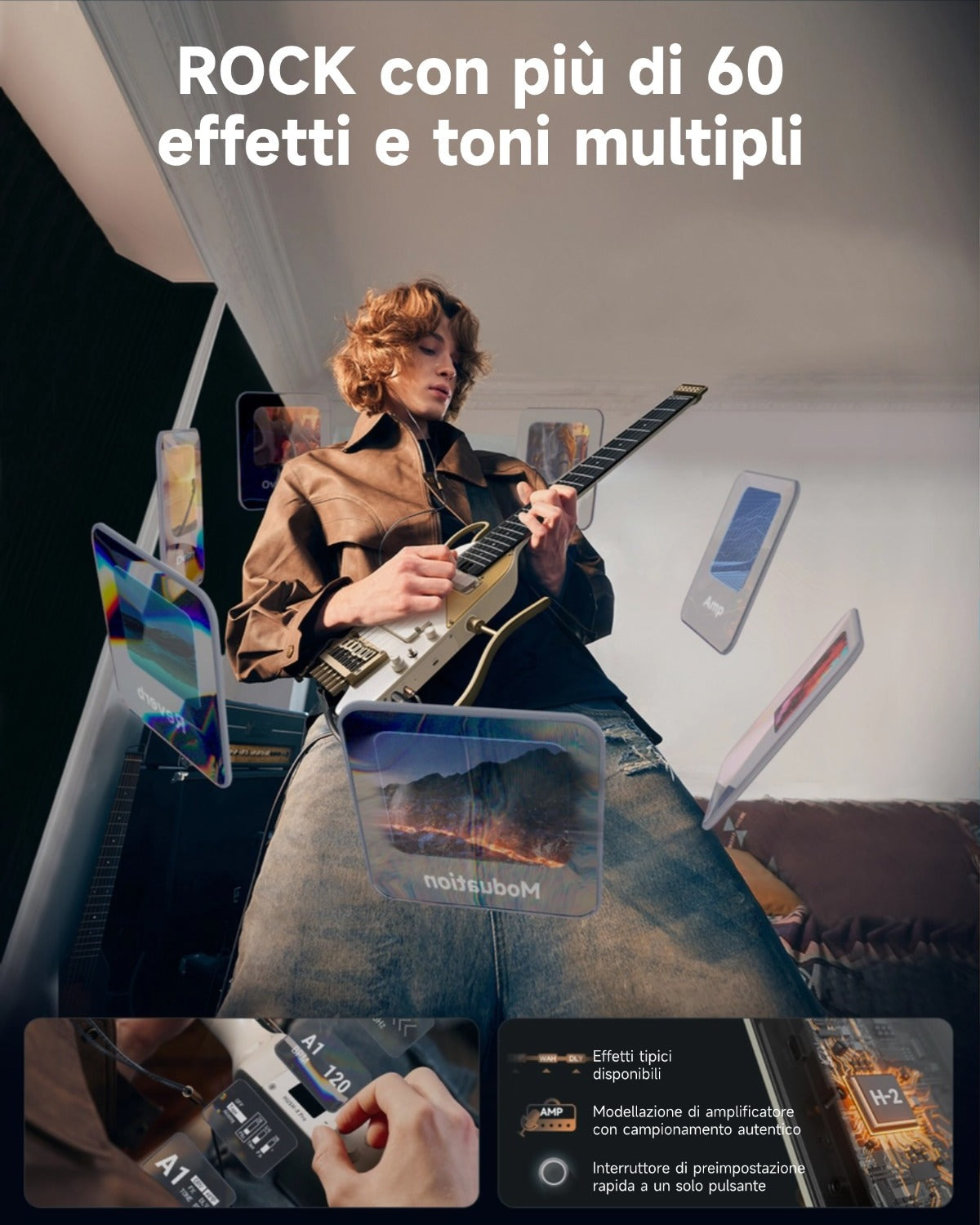 Donner HUSH™ X PRO Chitarra da viaggio versatile-White-Luxe##