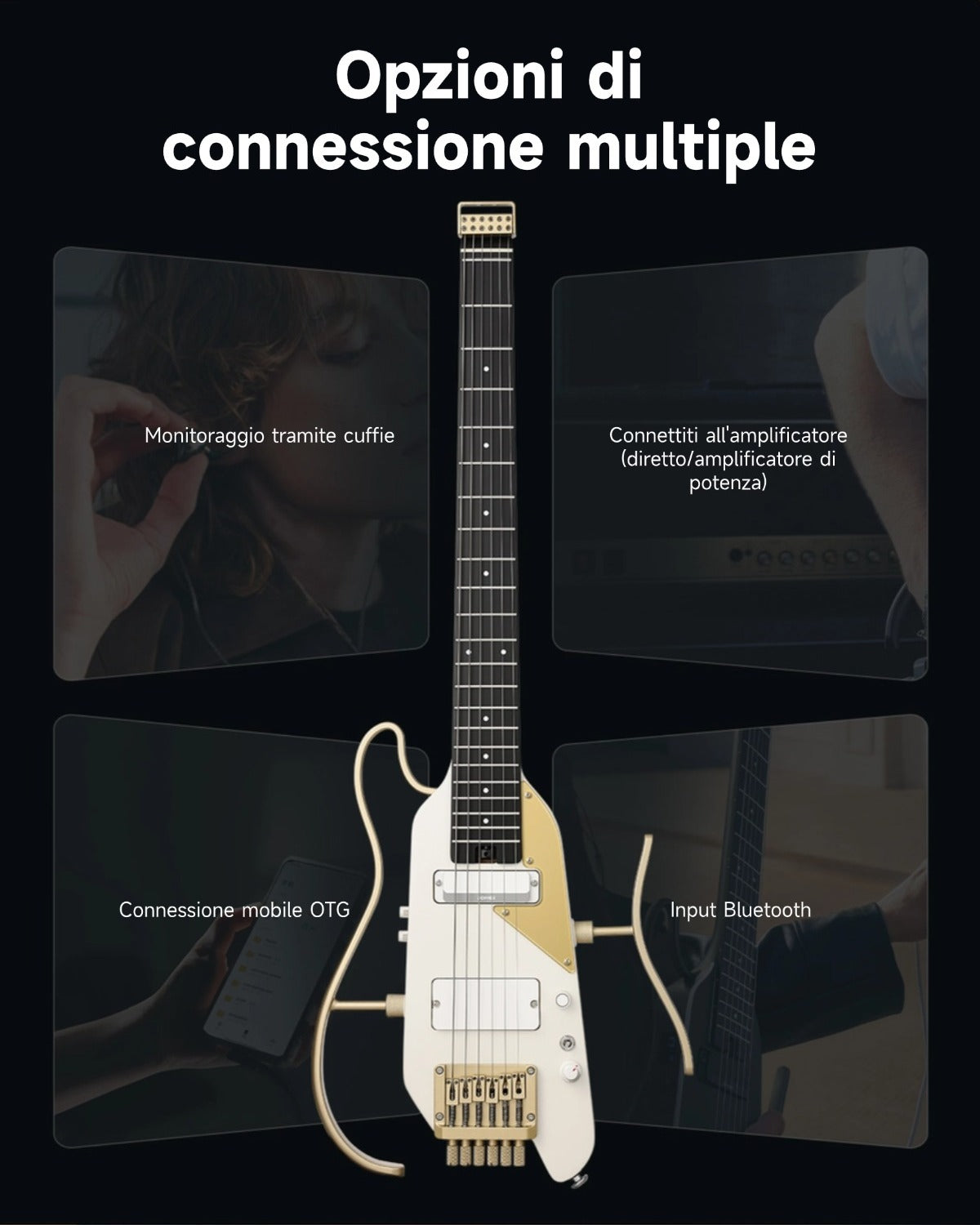 Donner HUSH™ X PRO Chitarra da viaggio versatile-White-Luxe##