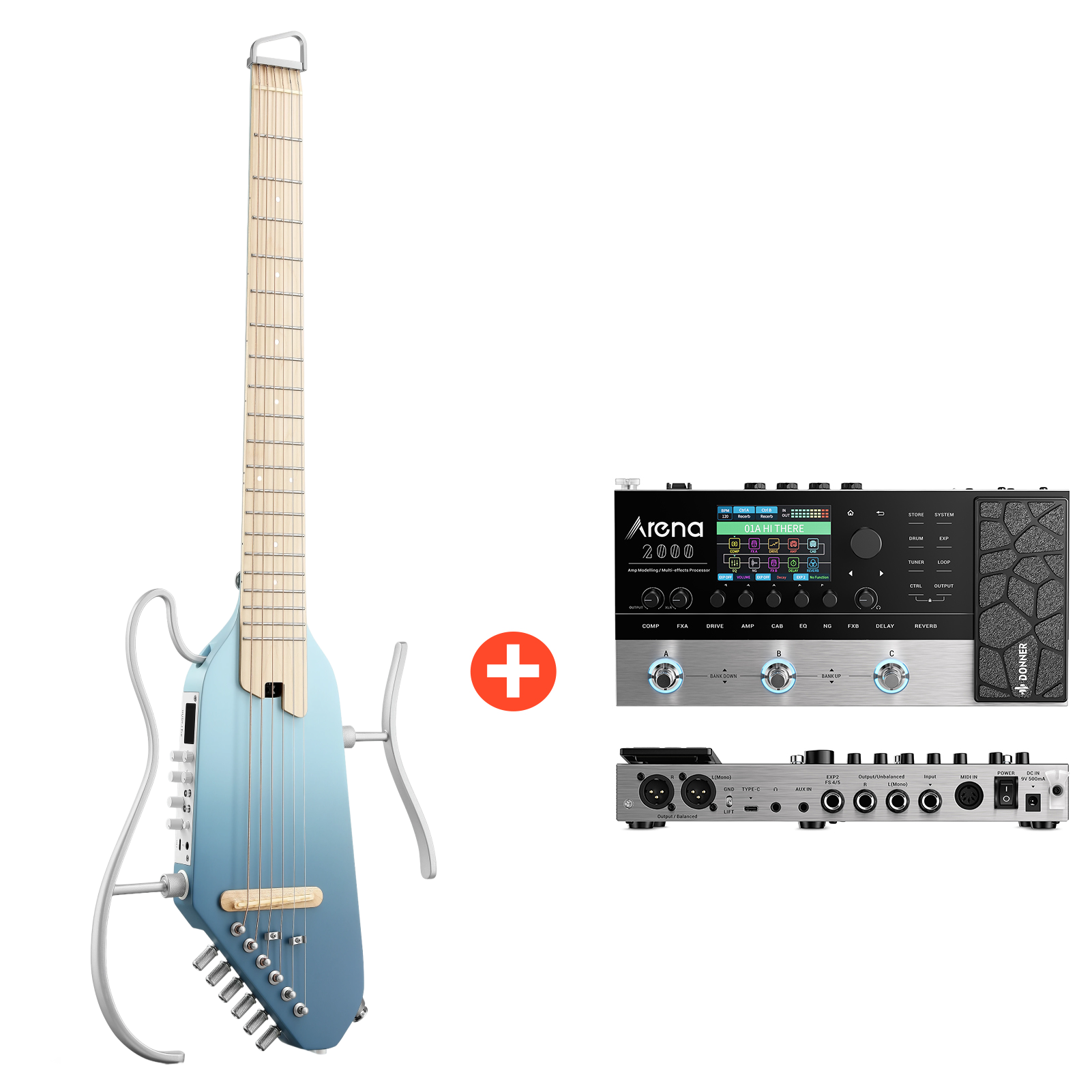 Donner HUSH™ I PRO Chitarra da viaggio-Azzurro Hawaii##