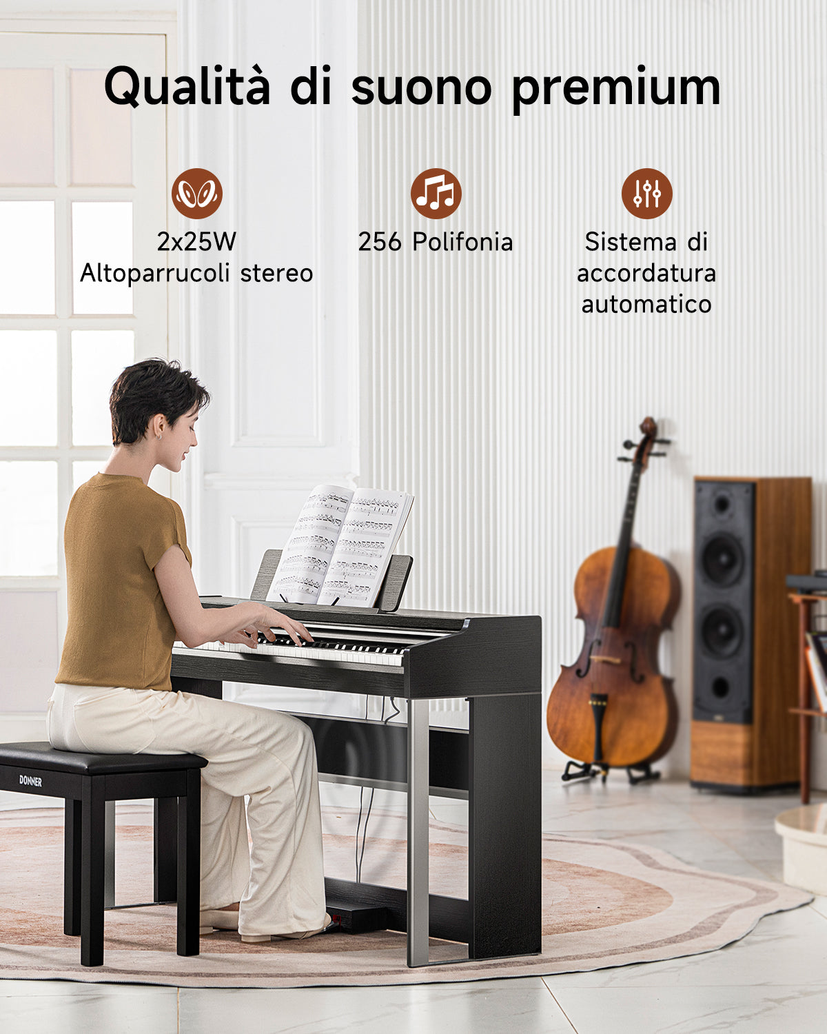 Donner DDP-200 PRO Pianoforte digitale verticale progressivo a 88 tasti con pesatura a martello-Nero##