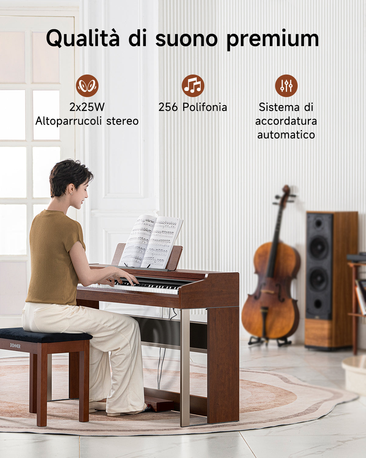 Donner DDP-200 PRO Pianoforte digitale verticale progressivo a 88 tasti con pesatura a martello-Natura##