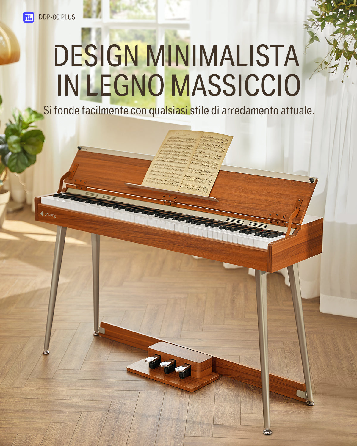 Donner DDP-80 PLUS Pianoforte digitale con coperchio semiaperto