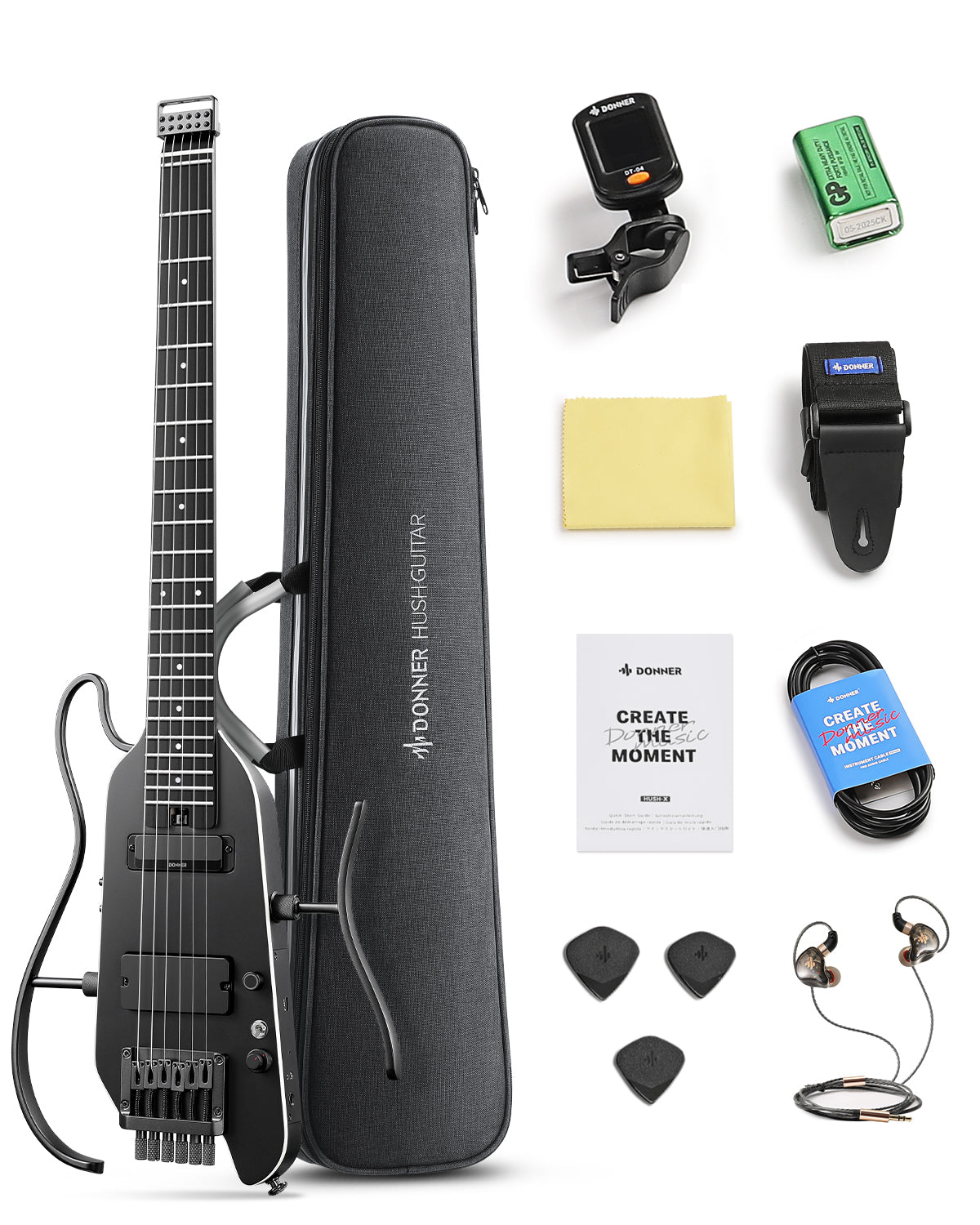 Donner HUSH™ X PRO Chitarra da viaggio versatile-Nero##