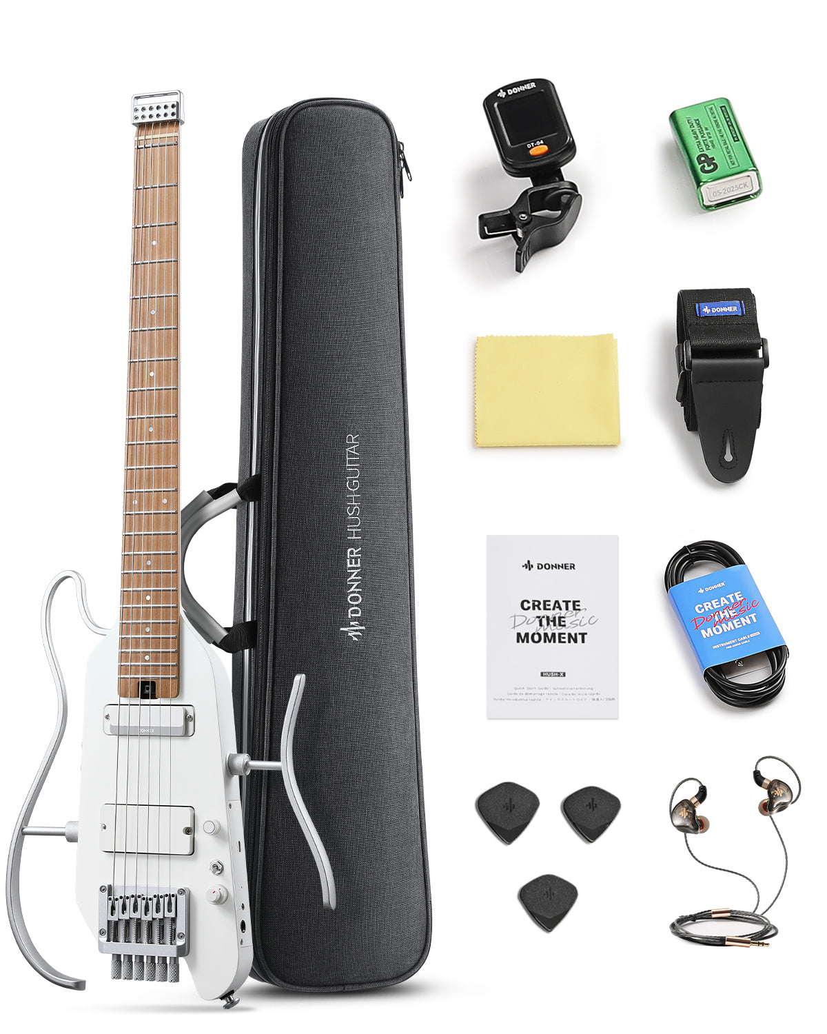 Donner HUSH™ X PRO Chitarra da viaggio versatile-Bianco##