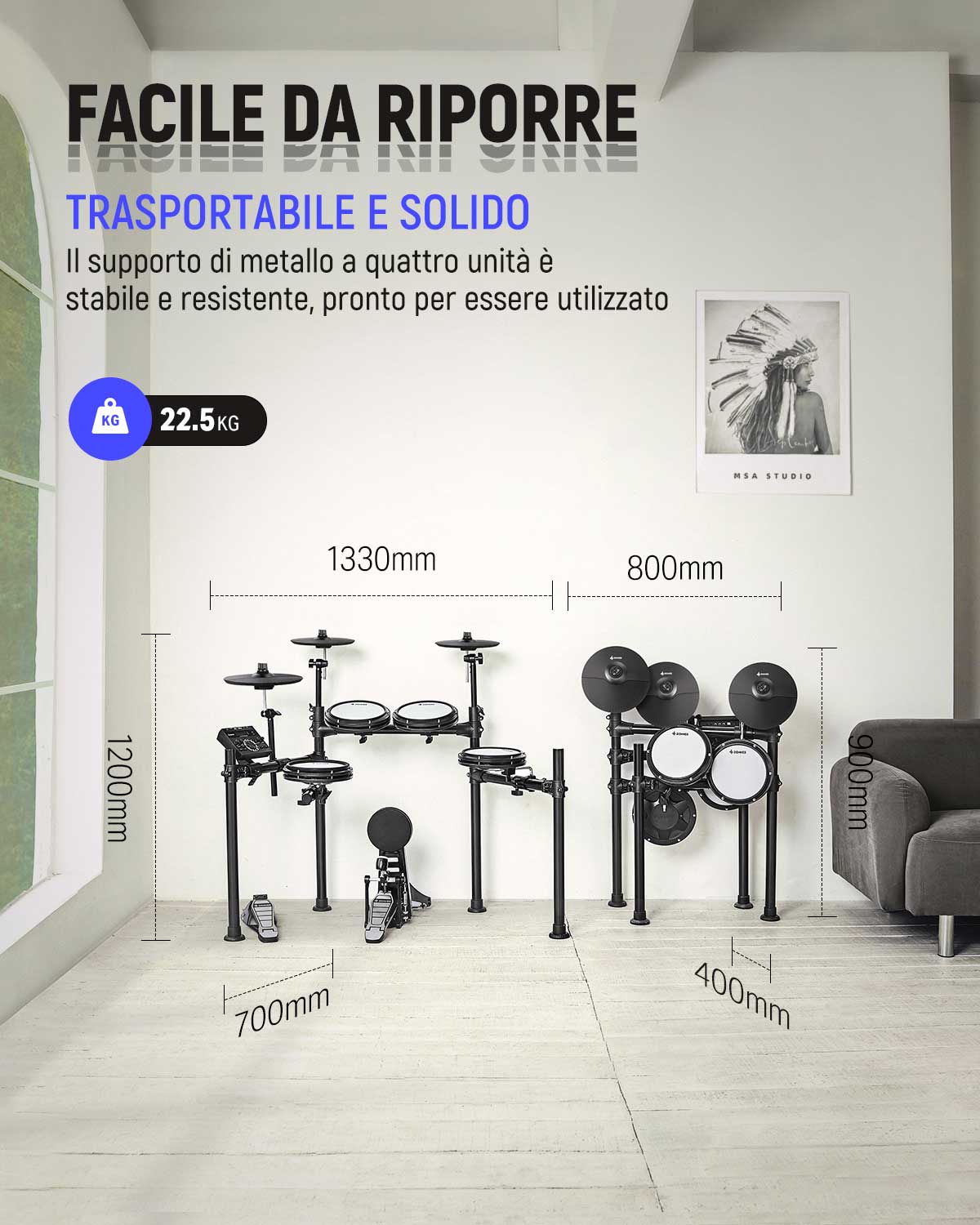 Donner DED-200 batteria elettronica con 5 tamburi 3 e 4 piatti