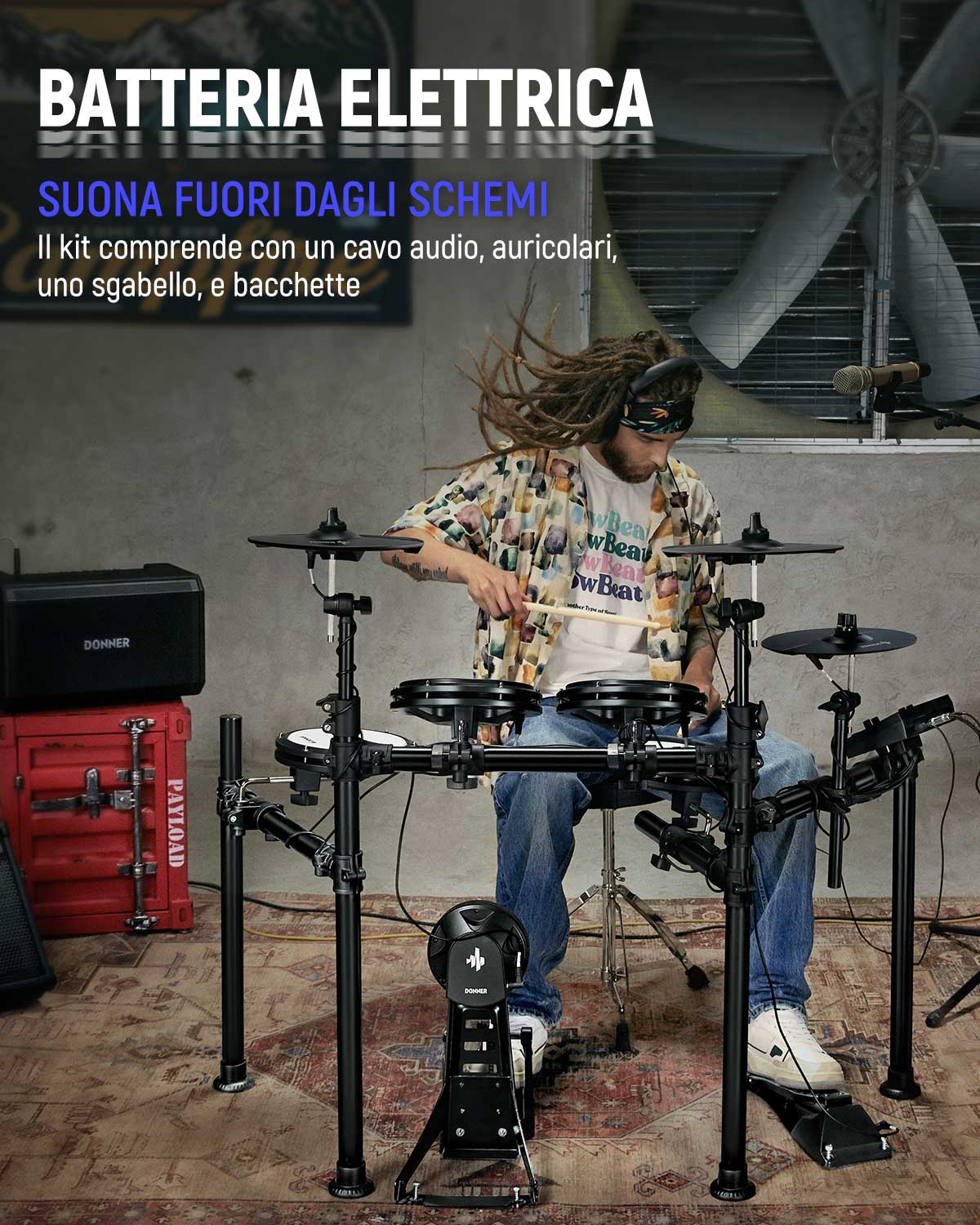 Donner DED-200 batteria elettronica con 5 tamburi 3 e 4 piatti