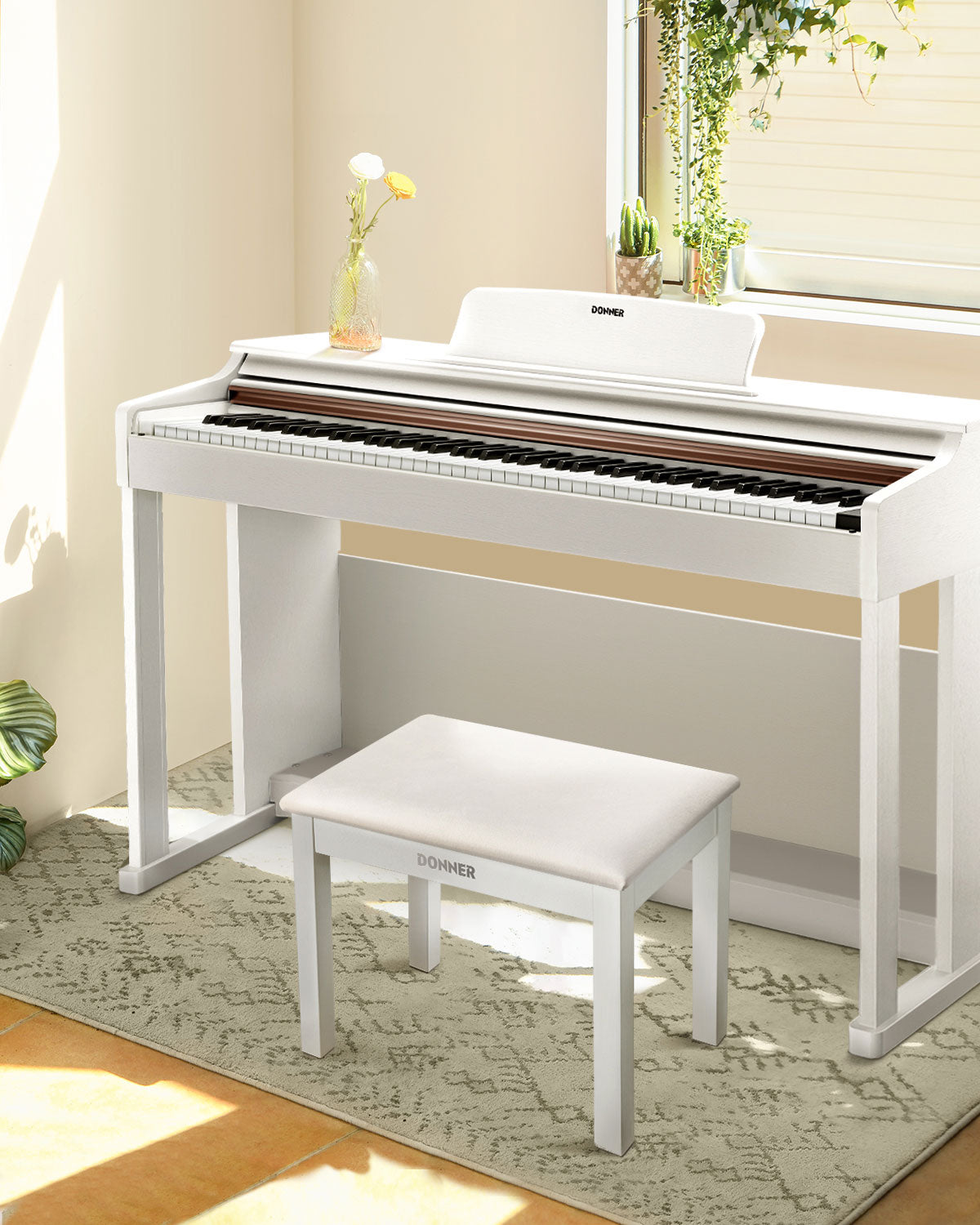 Donner DKB-10 Panca per pianoforte spaziosa-Bianca##