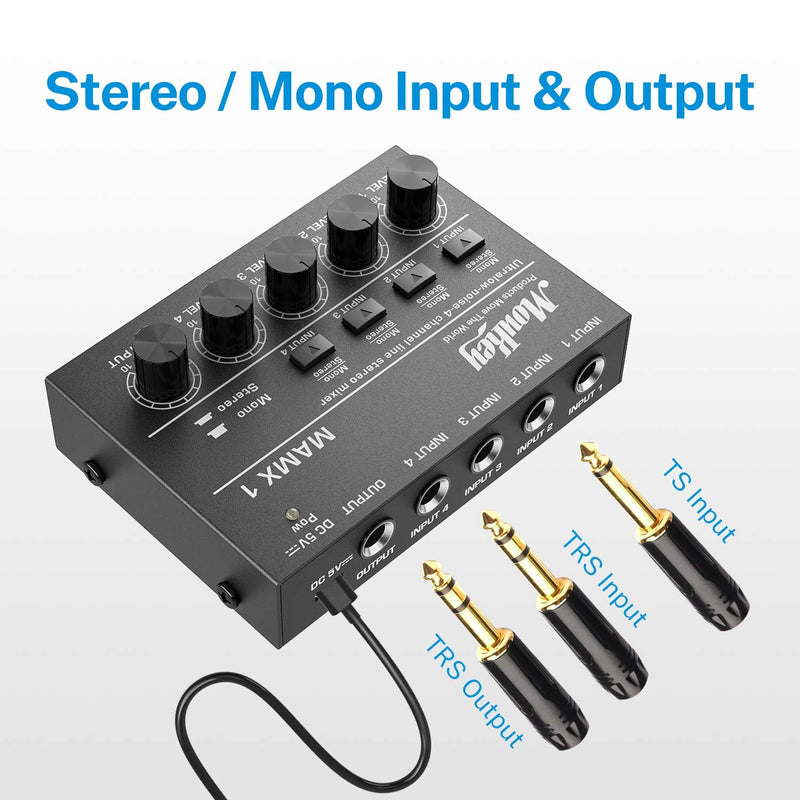 Moukey Compact Studio Audio Stereo Mixer, for Clubs Bars Stage Mixing Desk Microphone Guitar Bass Keyboard - Donner music- UK